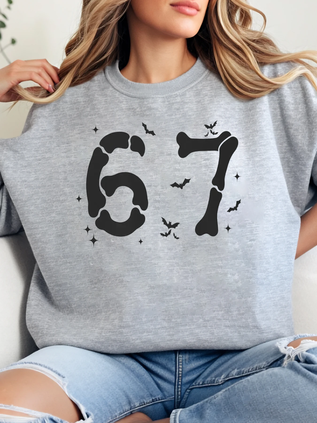 

Женская футболка большого размера с принтом летучей мыши на Хэллоуин 67, повседневная праздничная одежда, серая, больших размеров