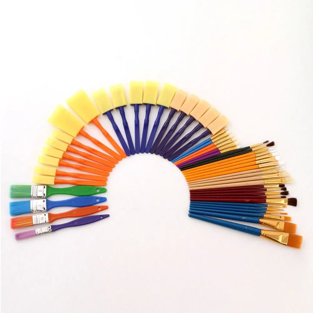 

50 шт., многофункциональный набор кистей для рисования, губка, нейлоновая кисть для волос, акварельные кисти для рисования, деревянная удобная ручка