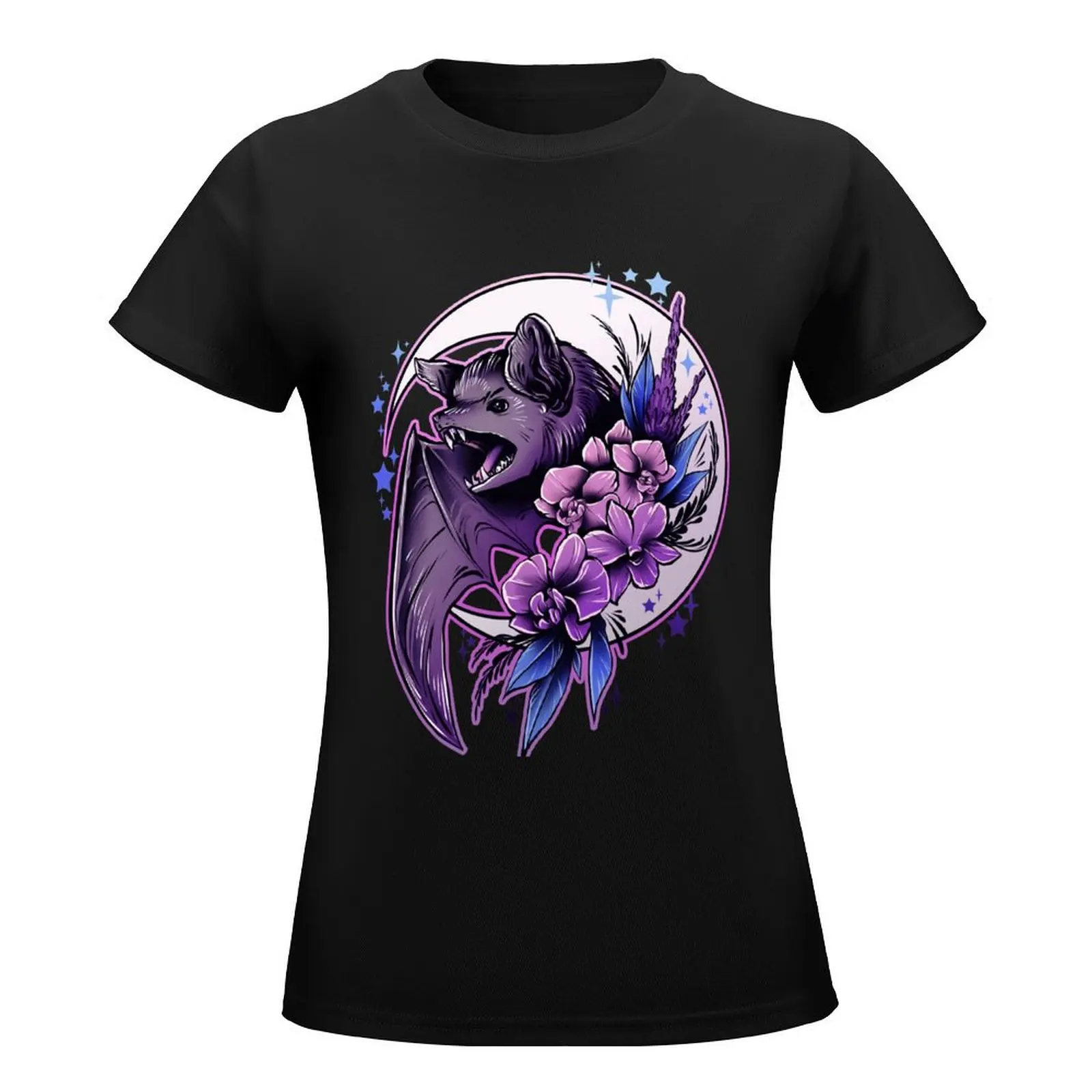 Bat and Orchids T-Shirt korean fashion anime clothes animal print shirt for girls ariat shirts for Women