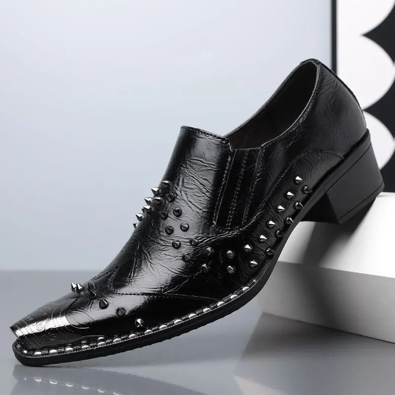 New Arrival Fashionable Studded Pointed-Toe Men's Leather Shoes: British Metal-Toe Style, Trendy Business & Unique Formal Footwe