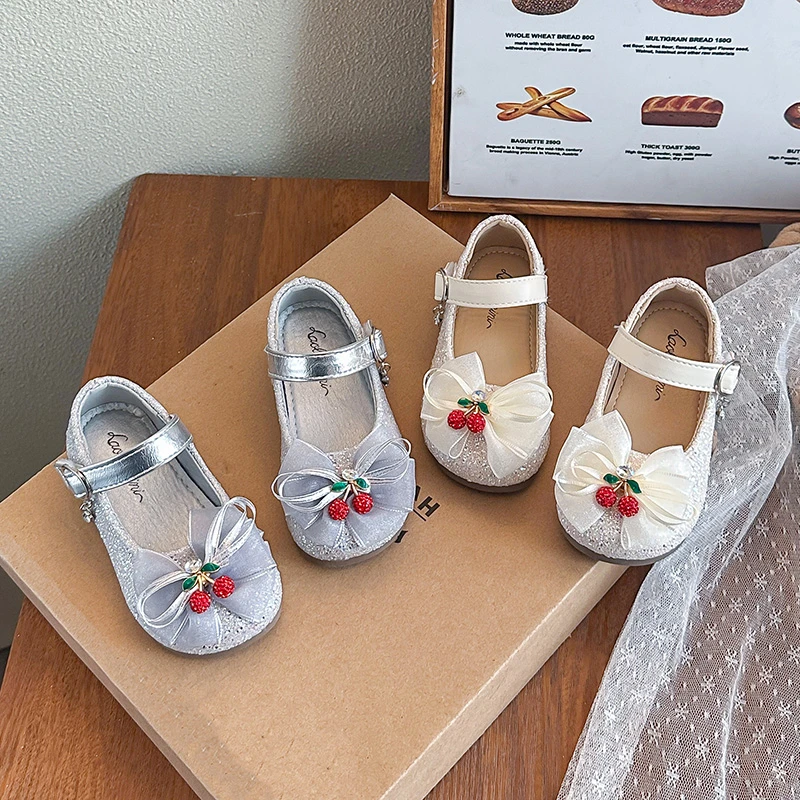 

Детские туфли для девочек «Принцесса» с кружевом и бантиками, на плоской подошве, с круглым носком, милые, весна-осень 2026, детская кожаная обувь с мягкой подошвой
