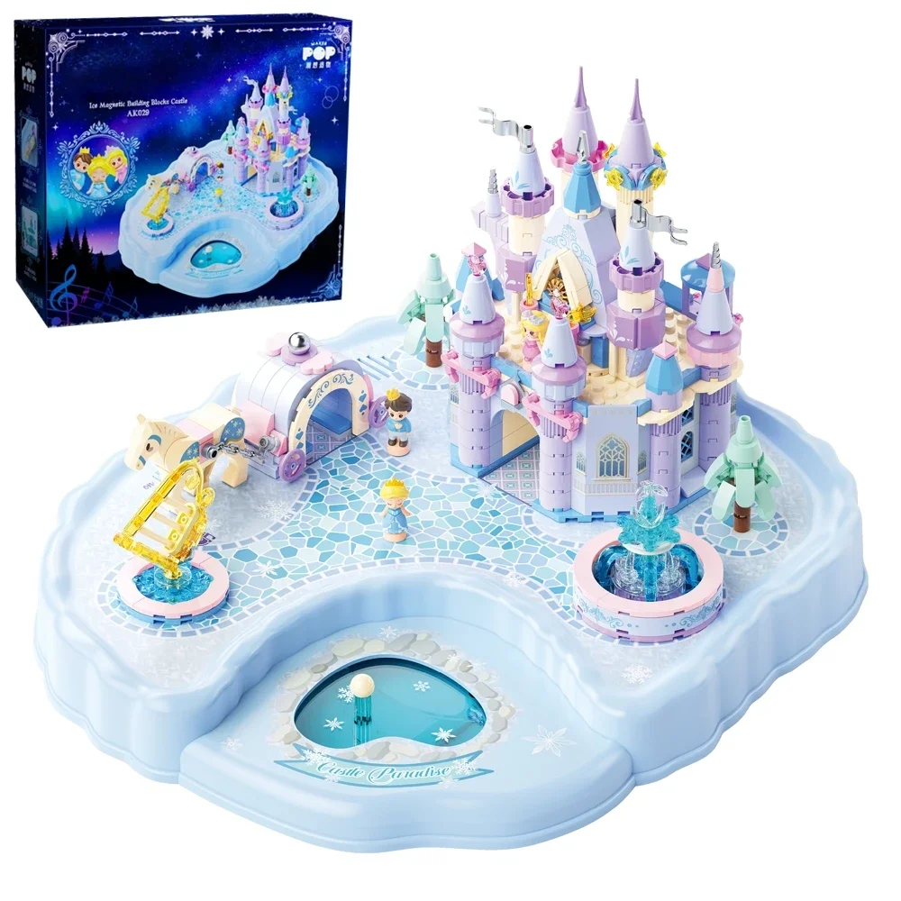 Creative Magnetic Musical Building Blocks Ice Snow Princess Palace Castle Model Kit DIY Construction Toy Birthday Christmas Gift