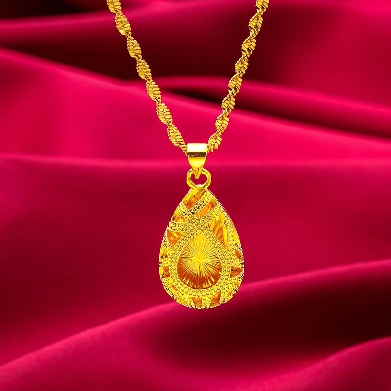 

24K Gold Heart-Shaped Ripple Necklace AU999 Pure Gold 3D heart with undulating patterns, sparkling chain, vibrant for daily wear