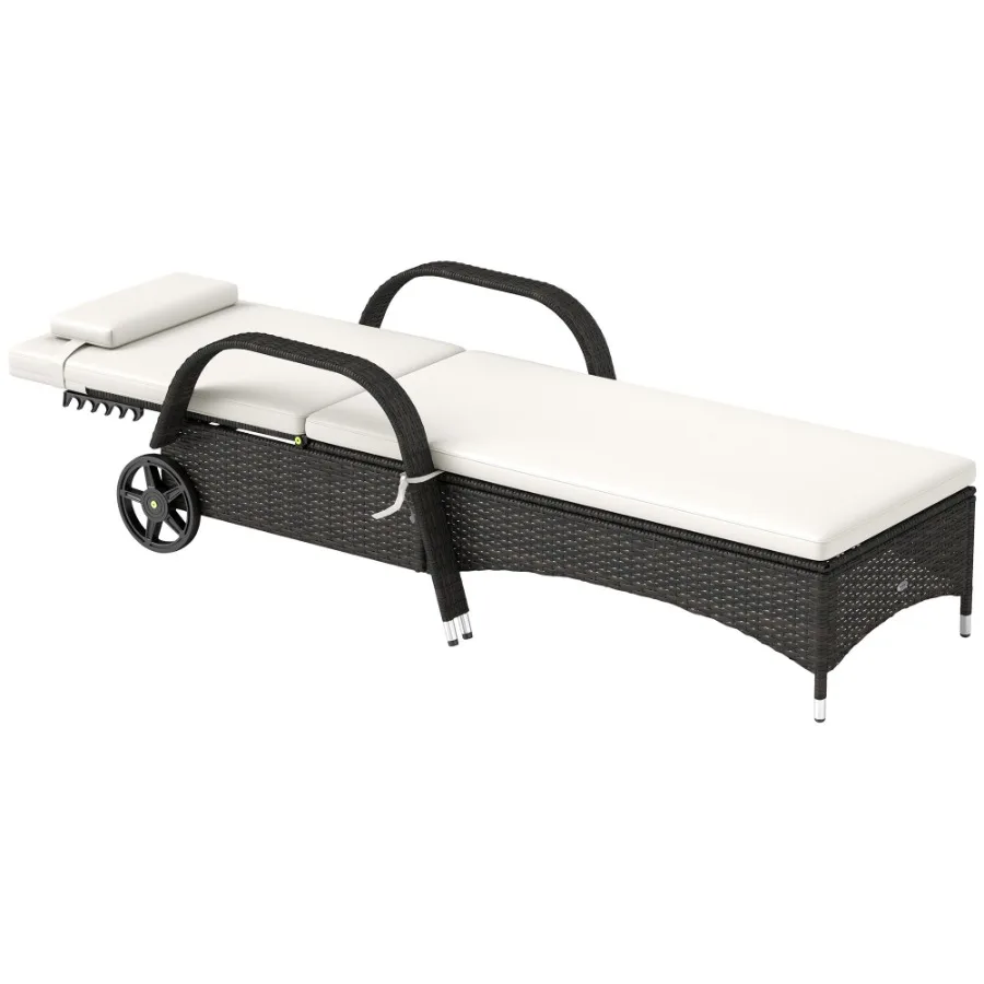 

Outdoor Chaise Lounge 5Level Adjustable Backrest Rattan Pool Lounge Chair with Wheels Cushion rest Cream