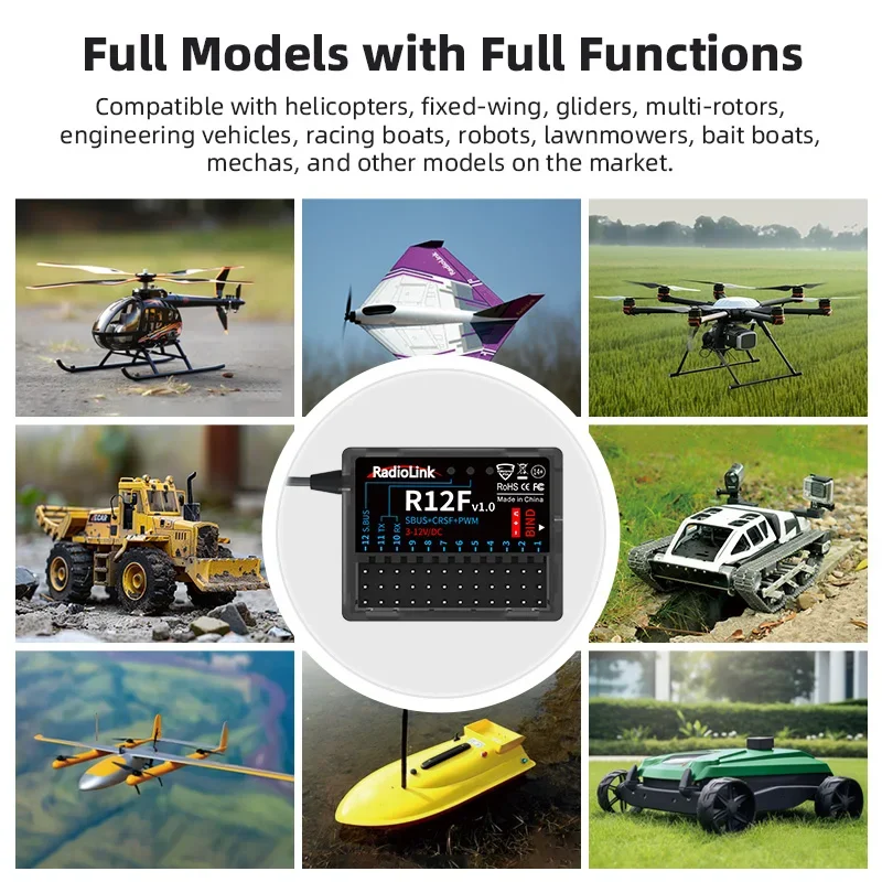 1/2/4PCS Radiolink R12F 12-Channel 2.4G RC Receiver with Voltage Transmission & Telemetry Long Range RX for RC Crawler Drift Car