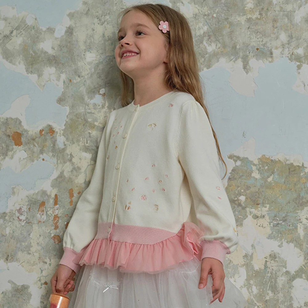 Dave Bella Girls Autumn Winter Cardigan Sweater for Children Cute Long Sleeve Knitted Sweater Kids Outwear Cardigan DK1250091