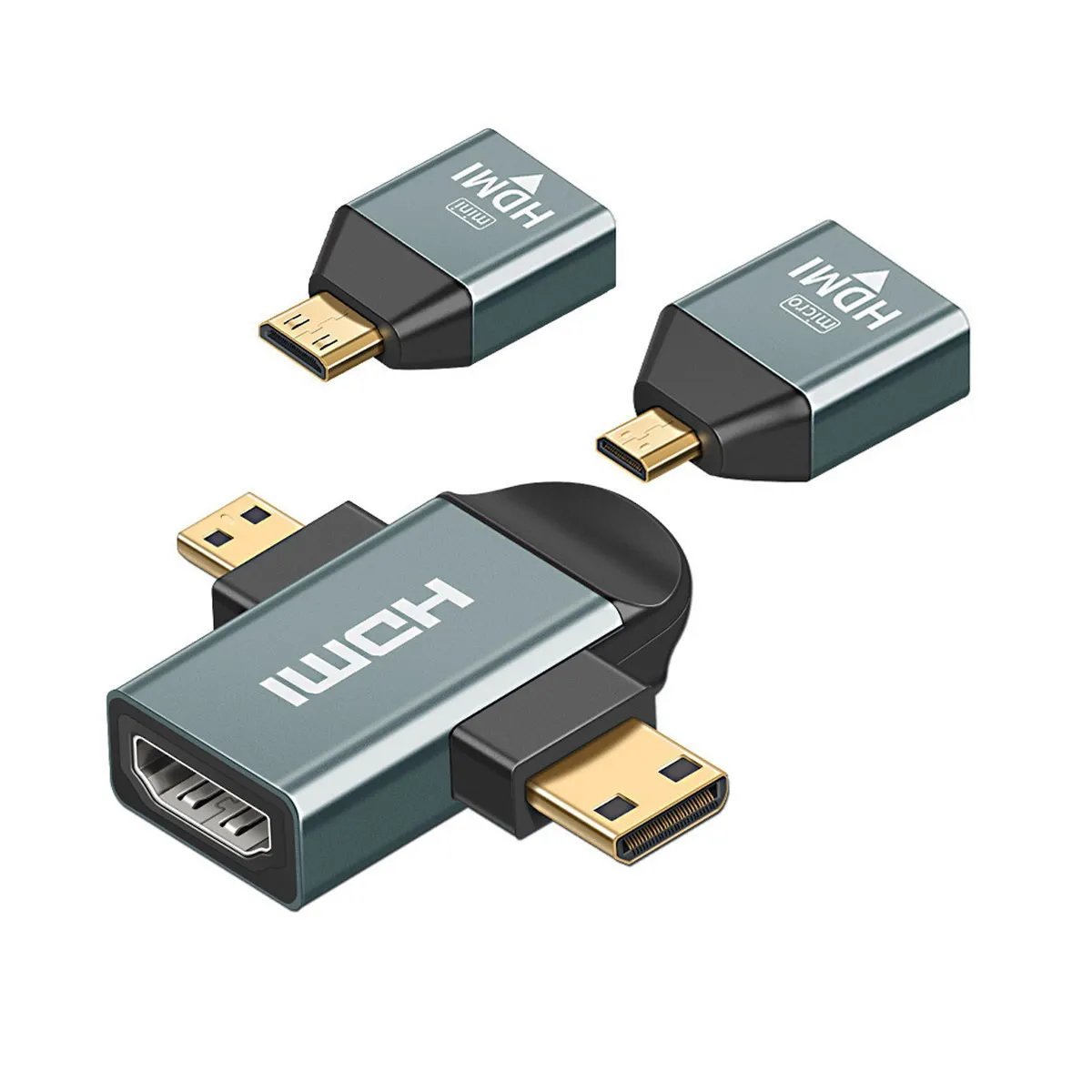 

3pcs/set Micro & Mini HDTV to HDTV 1.4 Female 2-in-1 Combo Adapter 4K@60hz