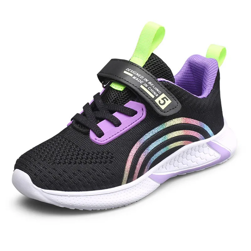 Size 28-38 Fashion Kids Sneakers Girls Pink Knit Mesh Breathable Running Shoes Childrens Boys Soft Sole Hook Loop Sports Shoes