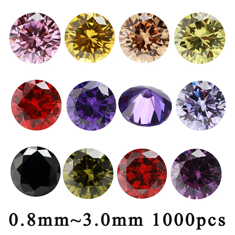 

1000pcs Size 0.8mm~3.0mm Round Loose Cubic Zirconia 5A Color CZ Stone Synthetic Gems For Jewelry Making