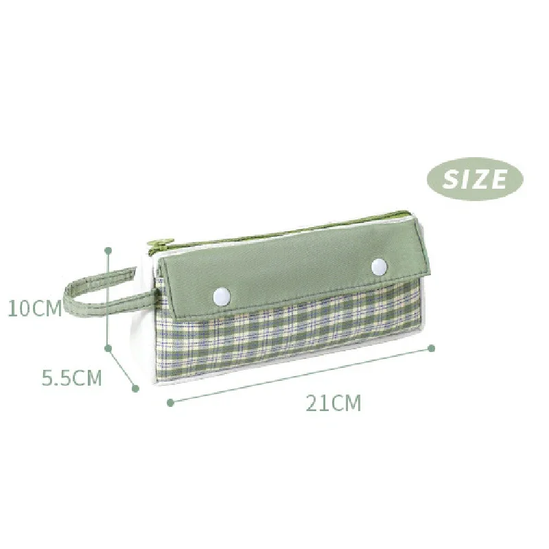 Комбинированный канцелярский пенал в японском стиле в свежем клетку, студенческий художественный ручной чехол для ручек с двойным ртом, сумка для хранения