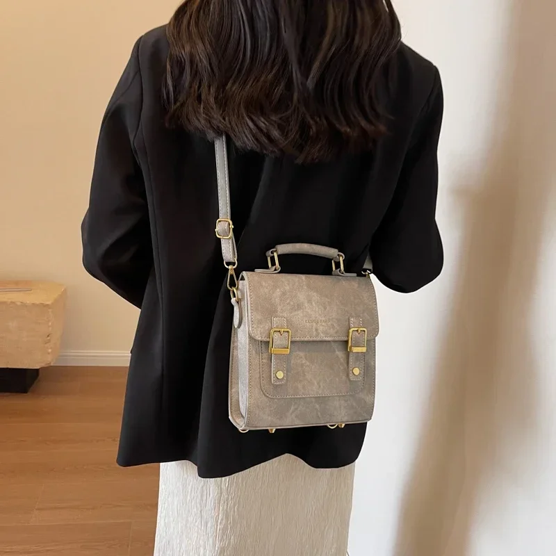 Women Fashion Backpacks 2024 Luxury Designer Handbags Vintage Pure Color Rucksacks Female Shoulder Crossbody Bags Mochila