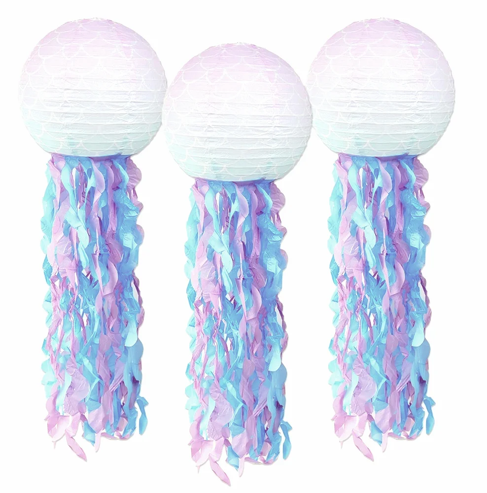 Mermaid Jellyfish Paper Lantern Pink Purple Blue Hanging Lantern Little Mermaid Theme Under The Sea Birthday Party Decorations