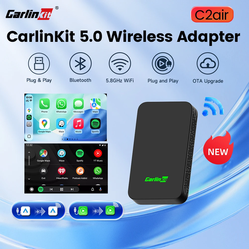 CarlinKit 5 Wireless CarPlay Android Auto Adapter Dual Mode Plug and Play Mini Car Play Android Auto Box for OEM Car OTA Update