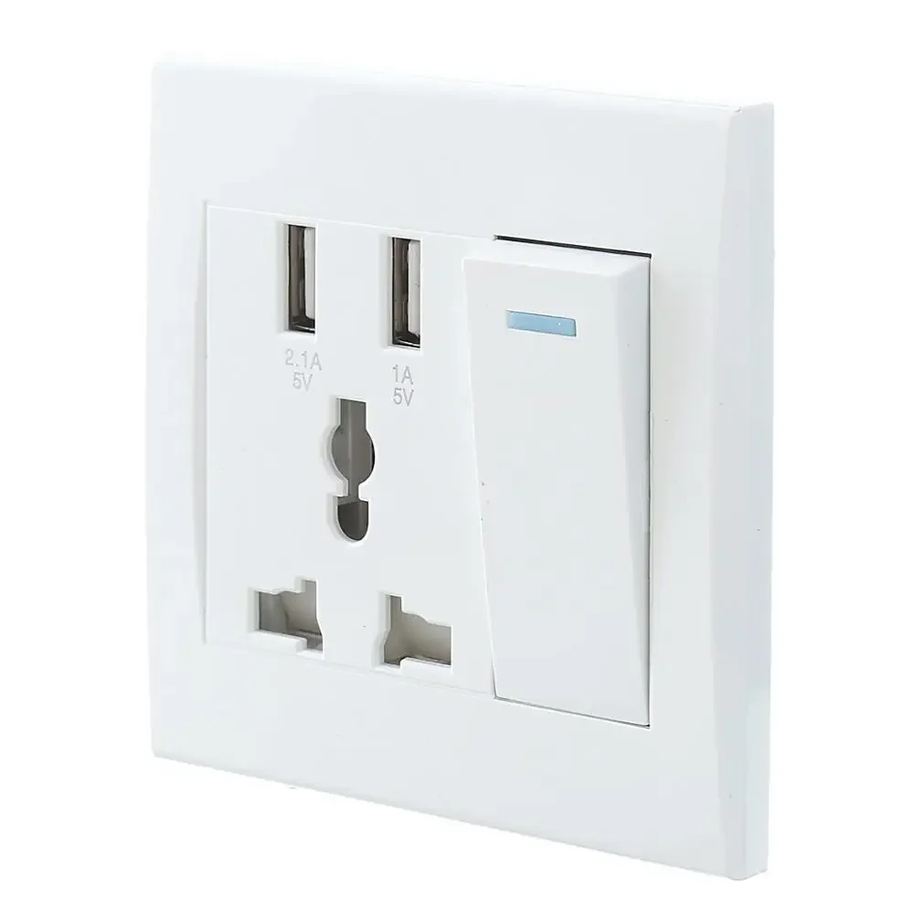 10A Dual USB Plug Power Socket Wall AC DC Charger Switch Outlet Adapter Port.