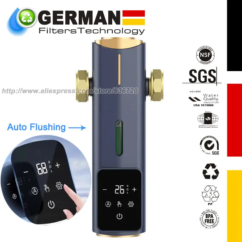 مرشحات الرواسب الدوارة الأوتوماتيكية G350، التنظيف والتصريف التلقائي بشاشة تعمل باللمس، فلتر مياه للمنزل بأكمله قابل لإعادة الاستخدام 40 ميكرونًا