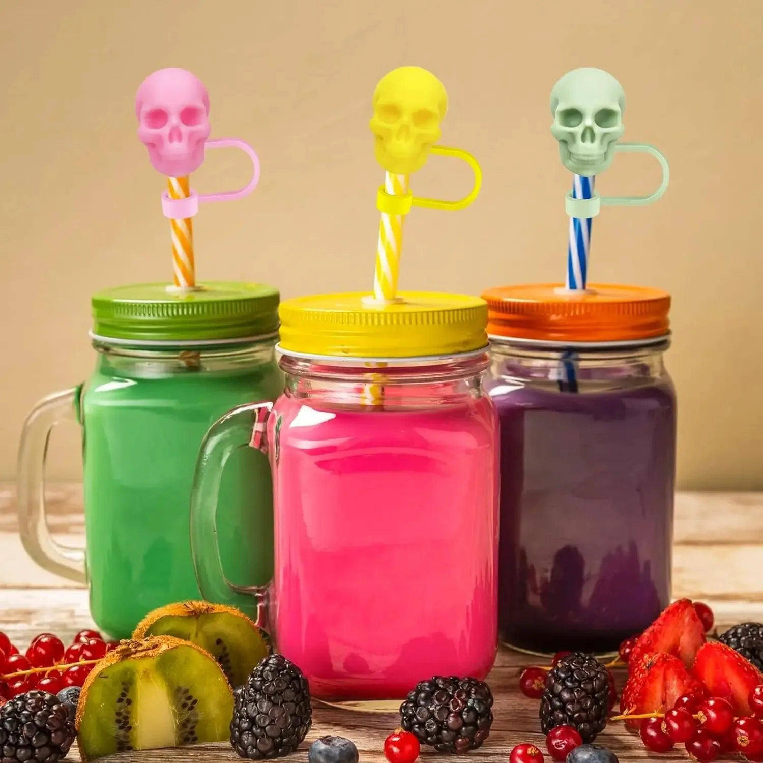 4/1pcs Skull Straw Cover Cap for Cups 30-40oz Tumble 10mm Straw Dust Proof Reusable  Straw Topper Halloween Decor