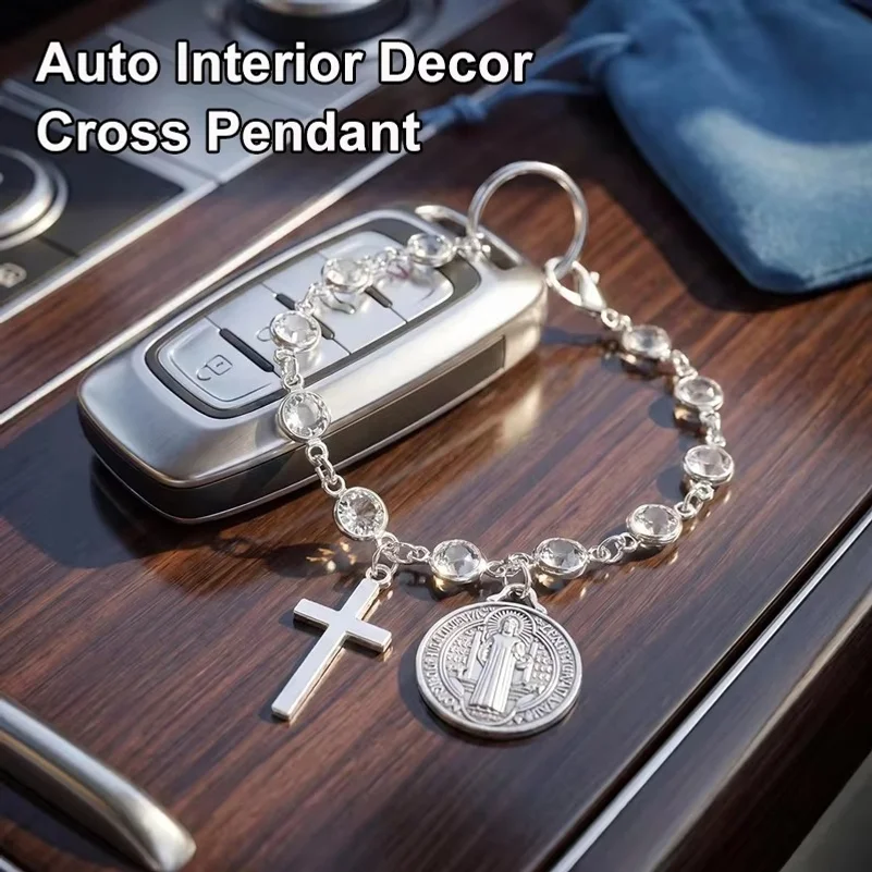 Catholic Protection Rosary Car Accessory Cross Pendant For Auto Interior Decor Religious Protection Pendant
