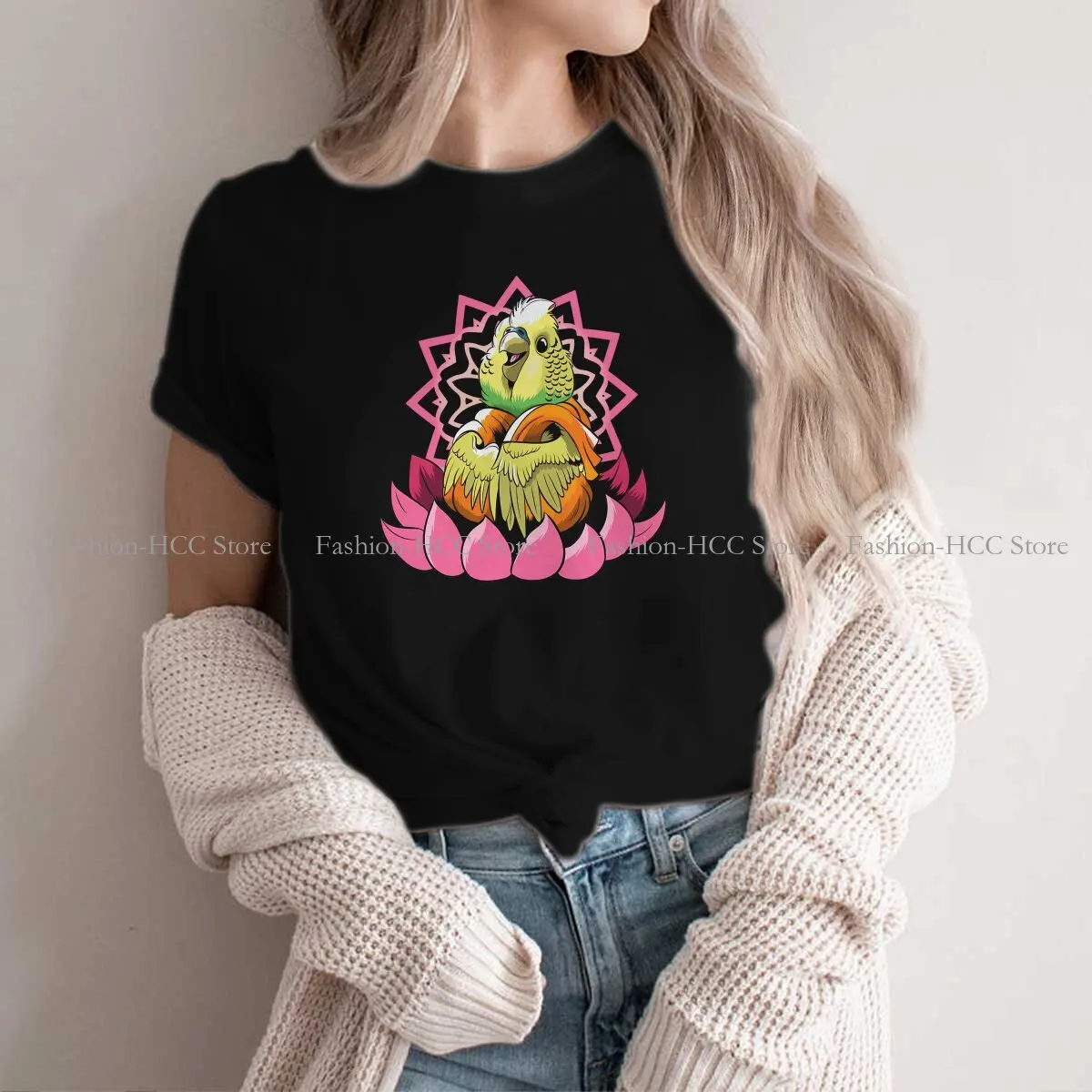 Budgerigar Buddha Mandala O Neck TShirt Conure Cockatiel Original Polyester T Shirt Women Tops Fashion