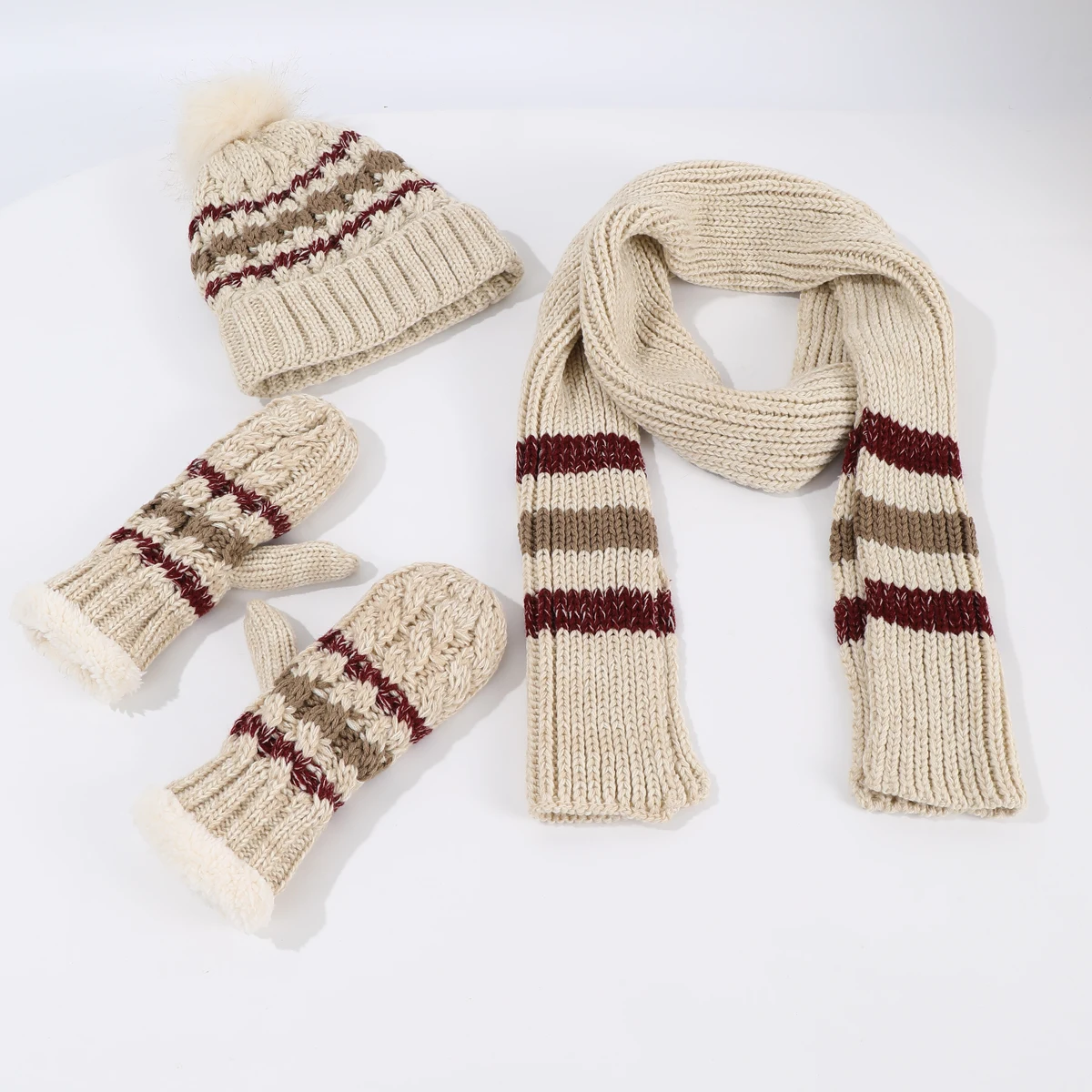 Frauen Solide Wolle 3pc Set Elastische Handschuhe Schal Hut Gestrickte Set Weiche Weihnachten Outdoor Kälte Schutz Warme Herbst und winter Geschenk