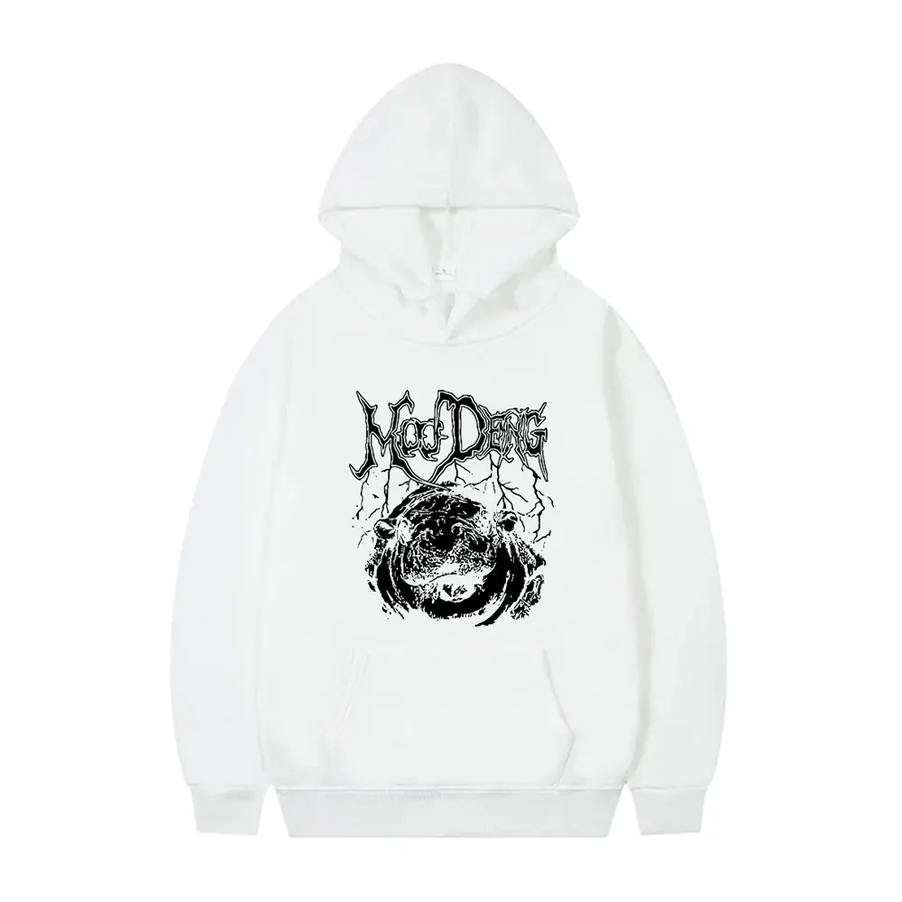 Moo Deng Hippo Gothic Rock Metal Style Hoodie Men Women Funny Meme Casual Sweatshirt Unisex Cotton Oversized Pullover Hoodies