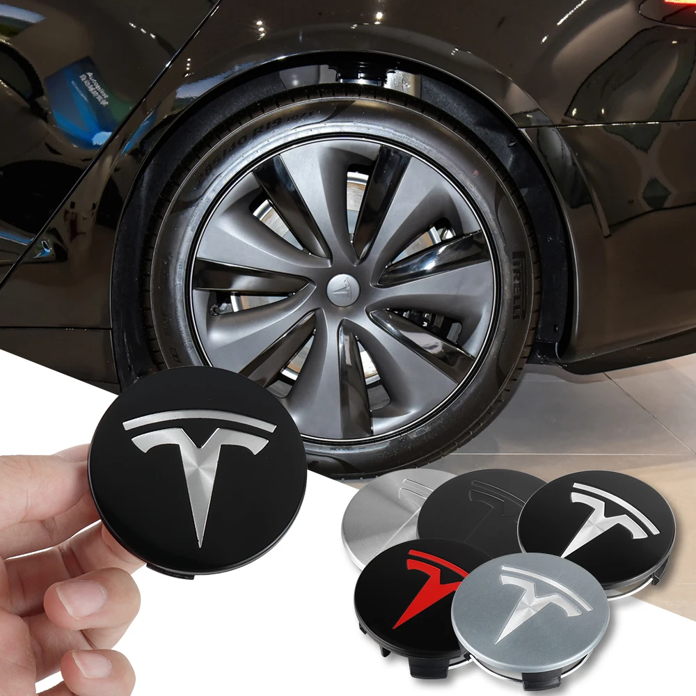 4pcs 56mm Car Wheel Center Hub Caps Stickers Badge Cover For Tesla Model 3 Model Y Model S Model X Cybertruck Auto Accessories