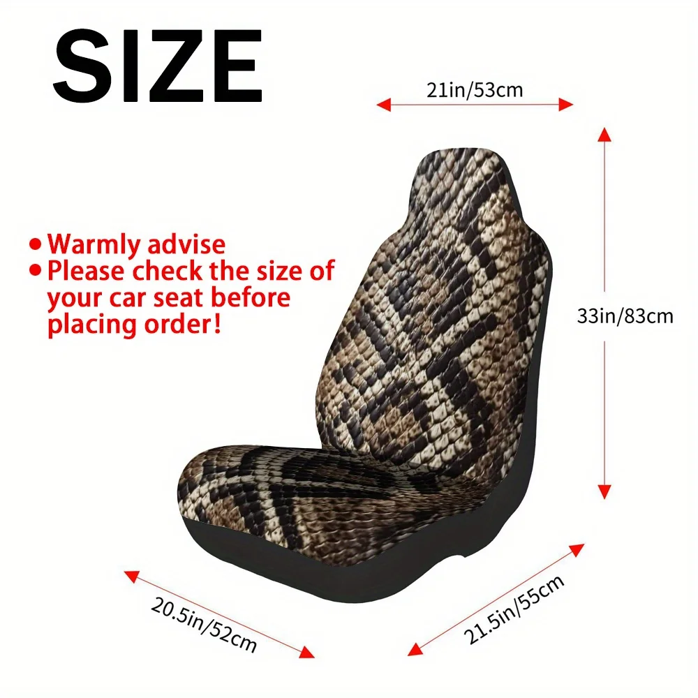2pcs Snake Light Beige Texture Car Seat Covers Compatible For Cars/SUVs/Trucks, Fit Brown/ Reptilian Pattern, Soft All-Season Wi