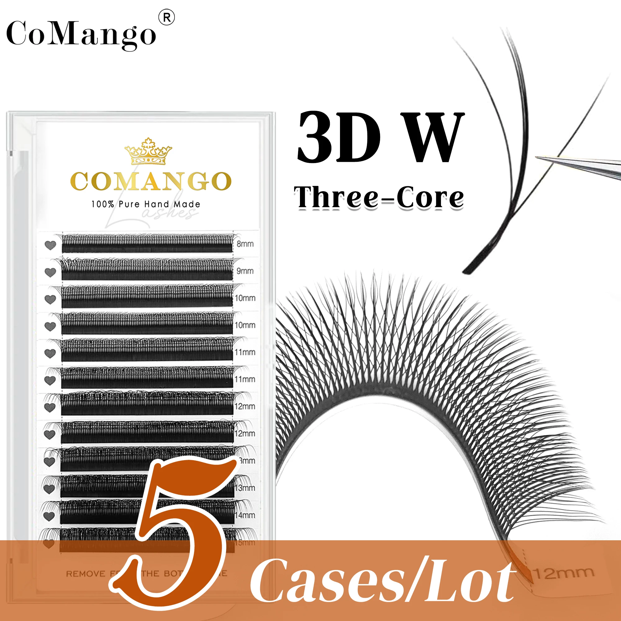CoMango ขนตาปลอม 3D โคลเวอร์ 5 ชิ้น 12 แถว รูปตัว W ผสมธรรมชาติ ขนาด 8-15 มม. ทอมือ สไตล์ W เครื่องมือแต่งตา