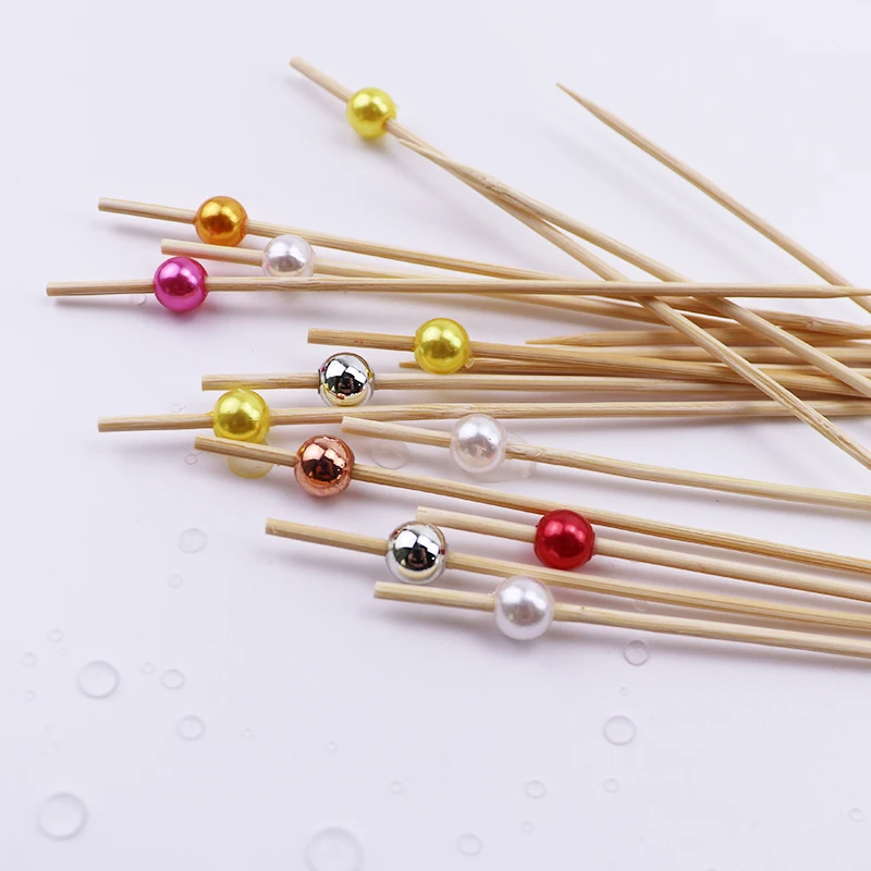 100Pcs White Pearl Bamboo Food Fruit Picks Wedding Party Disposable Cake Dessert Cocktail Sticks Buffet Cupcake Toothpick Skewer