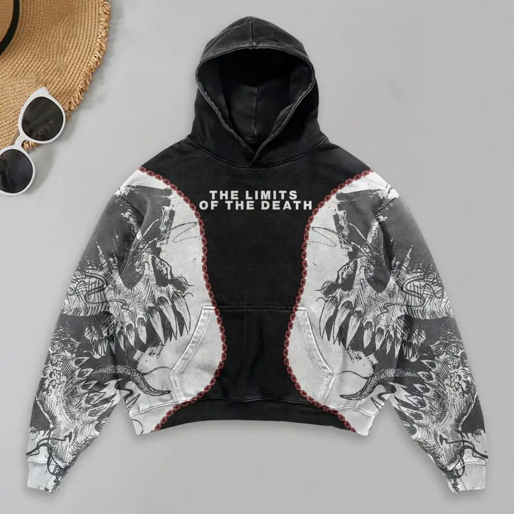 Retro Style Hooded Sweatshirt Men's Hoodie Gothic Skull Print Streetwear Fashion Street chic Pullover with Hood Men Clothing