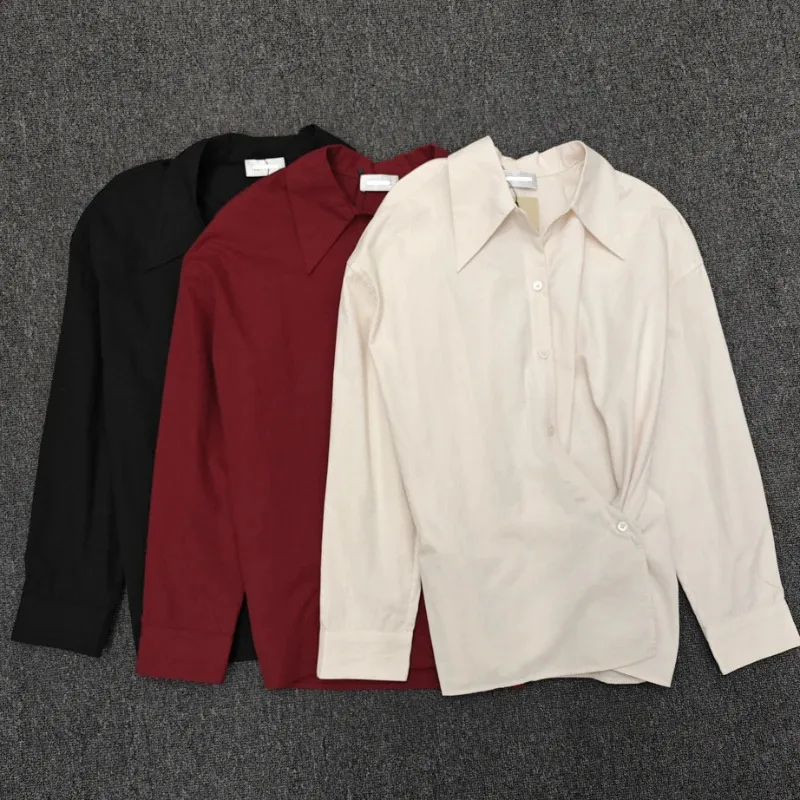 Sky06 ファッションパーソナリティレディースシャツラップシャツ女性の新しい非対称シングルブレスト長袖シャツ春/66liU&