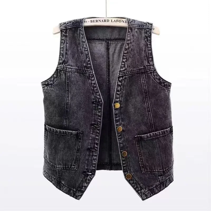 

Spring Autumn New Short Denim Vest Women Korean V-Neck Sleeveless Jacket Fmalee Casual Jean Waistcoat Loose Cowboy Tops T1552