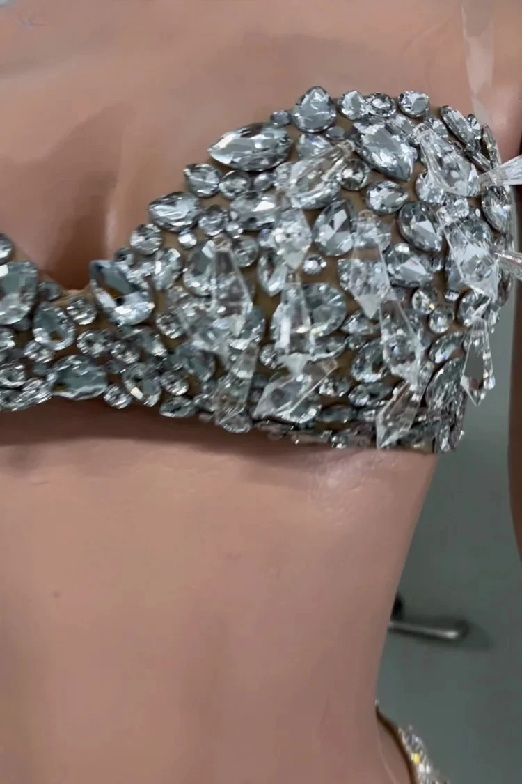 Réunion annuelle discothèque Bar Performance Costume moulin à vent plein diamant serré et Sexy dos nu fendu hanche étreinte jupe longue