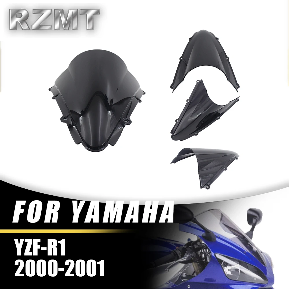 

YZFR1 Front Double Bubble Wind Deflector Windscreen For YAMAHA YZF-R1 2000-2001 Motorcycle Accessories Windshield Black