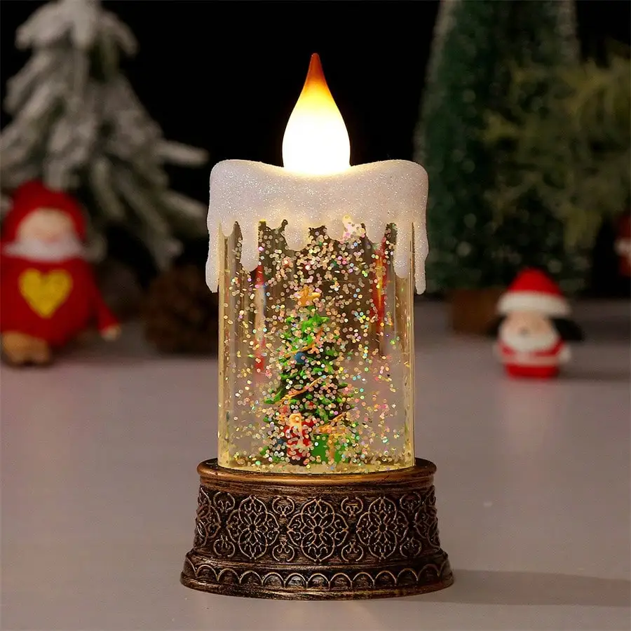 Christmas Glowing Candle Lamp, Dripping Wax Desk Decor, Holiday Home Party Ornament & Xmas Gift