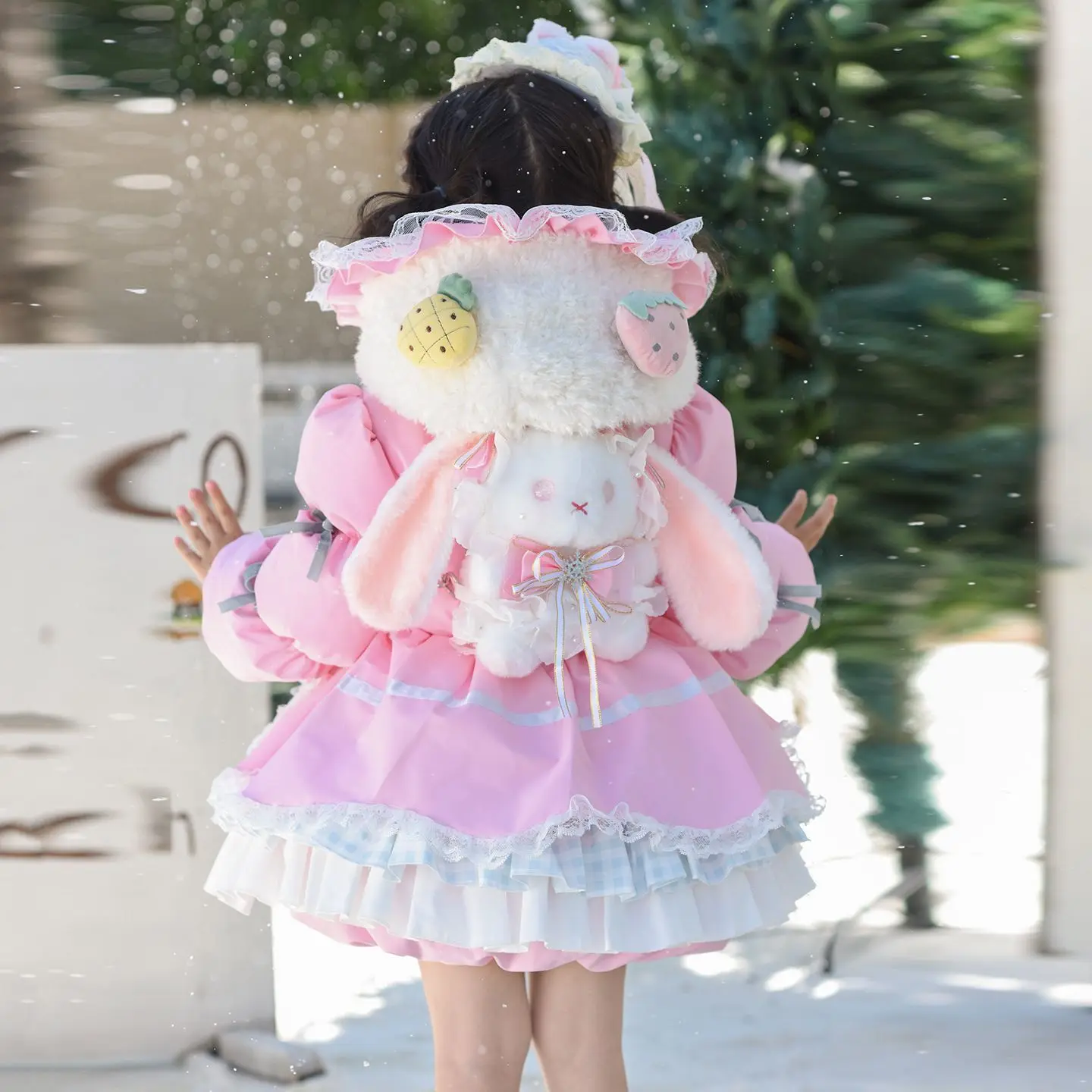 Childrens Cotton Clothes Winter Girls Solid color Princess Party Cute Hooded Jacket Long Coat Warm Thicken Kids Outerwear Snow c