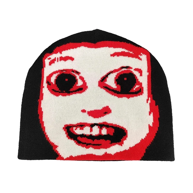 

Horror Hoodie Women's Knitted Hat Autumn/Winter Gothic Pattern Jacquard Y2k Bean Hat Warm Women's Hat Accessories