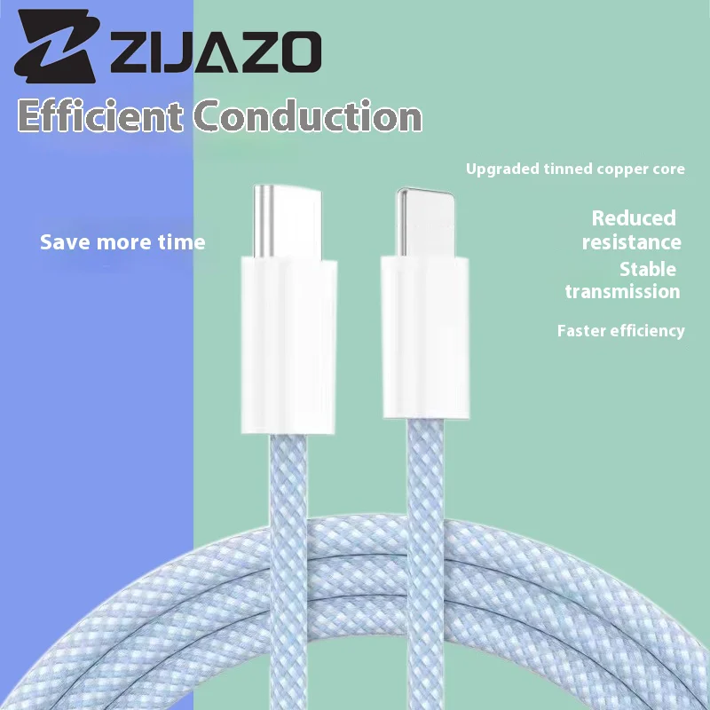 ZIJAZO USB-C to Type C Color Cable For Apple iPhone 15 PD 60W Fast Charging For Huawei Xiaomi Samsung Type C Weaving Cable view 5