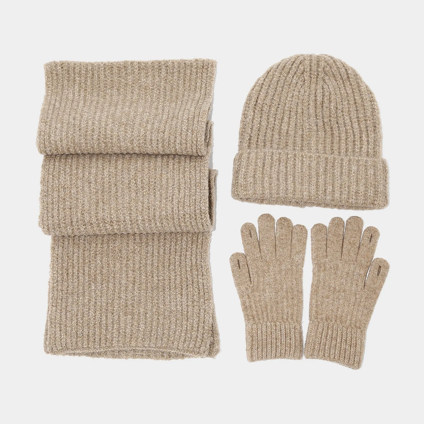 Women Knitted Hat Scarf Gloves Set Warm Winter Outdoor Thickened Suit for Cycling Screen Touch Gloves Hat Scarf Three-piece Set
