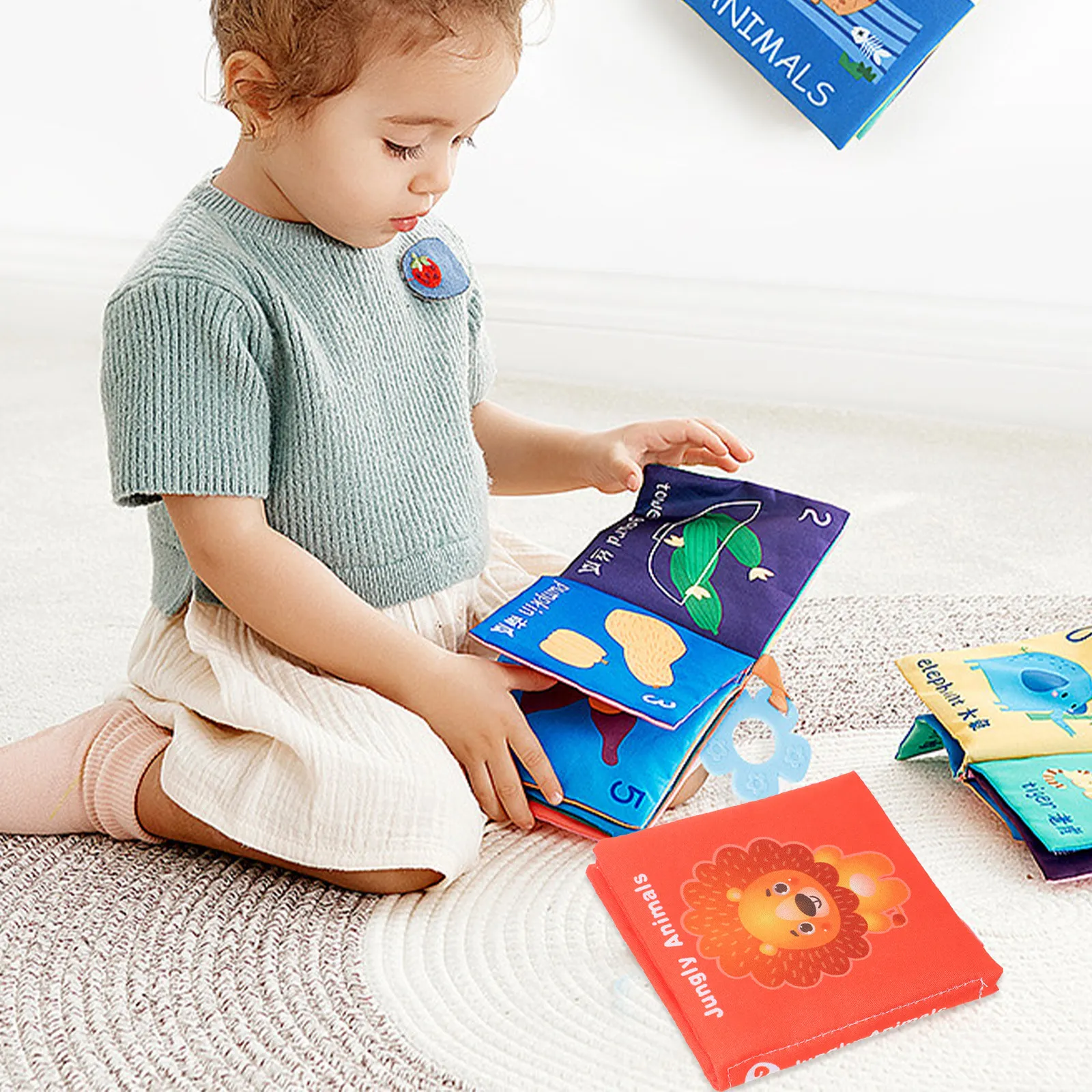 Libro de Tela 3D Portátil para Recién Nacidos, Reconocimiento de Animales, Libros de Tela Arrugada, Bebés de 0 a 6 Meses, Viajes, Educación Temprana