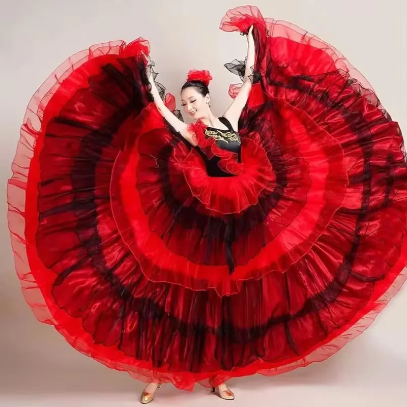 Nuevo vestido de corrida de toro español, traje de actuación de baile Flamenco, falda completa de columpio grande para baile esponjoso para adultos