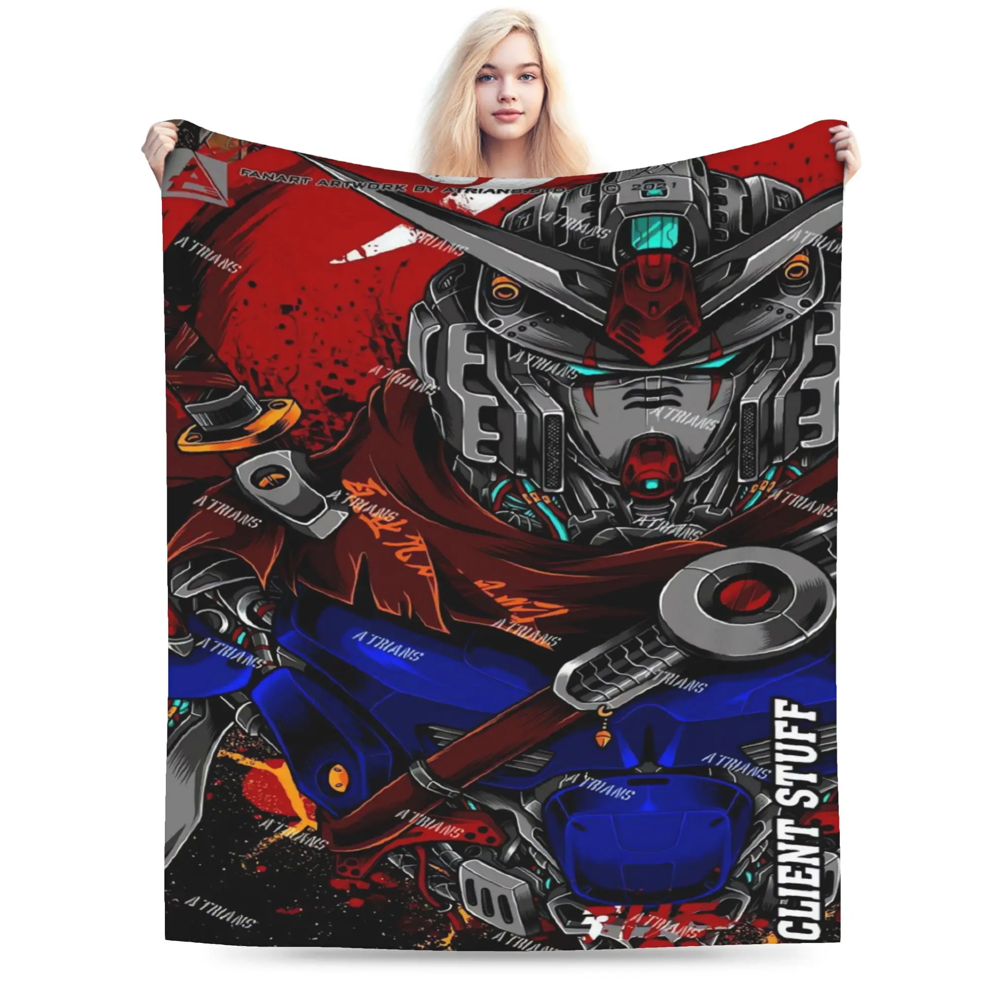Soft Warm Blanket Kids Adult Airplane Travel Gundam Robot Anime   Throw Blanket  Flannel Bedspread For Home Decor Sofa Bed Cover