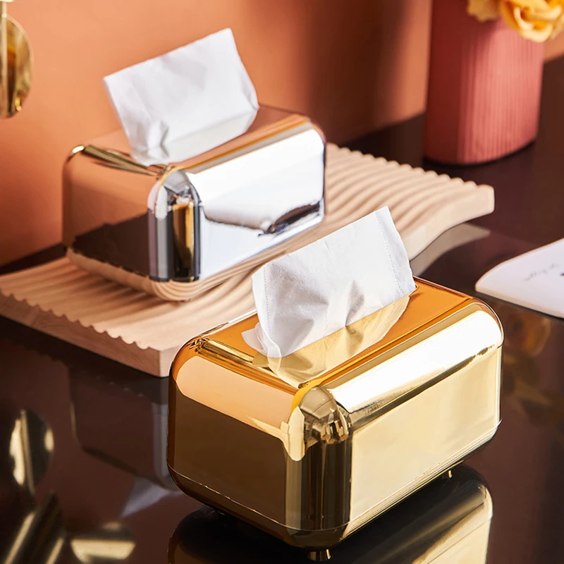 Simple Tissue Box Holder Golden Napkin Holder Living Room Home Decoration Accessories Paper Towel Holder Car Tissue Holder