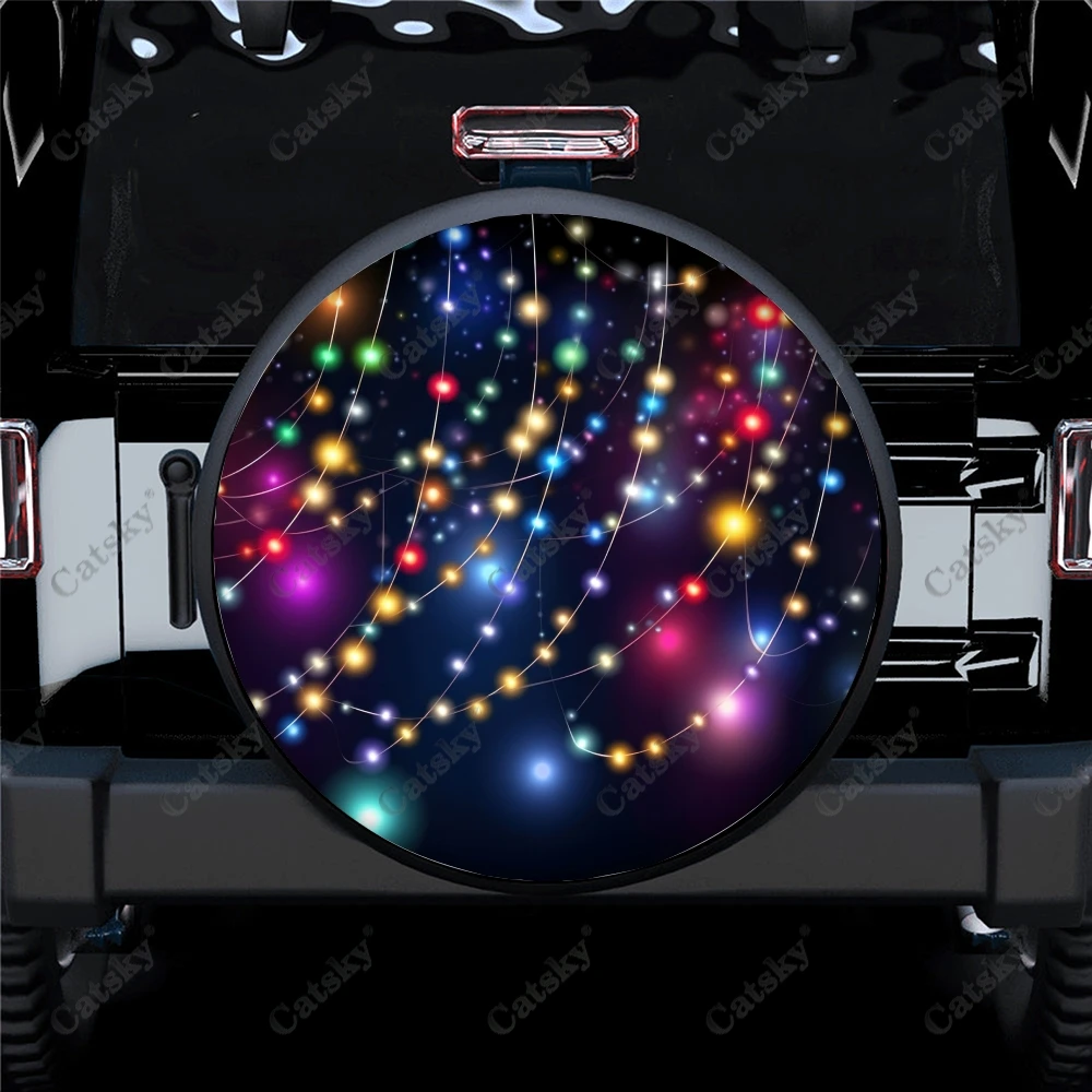 Twinkling String Lights Art Polyester Universal Spare Wheel Tire Cover Custom Tire-Covers for Trailer RV SUV Truck Camper