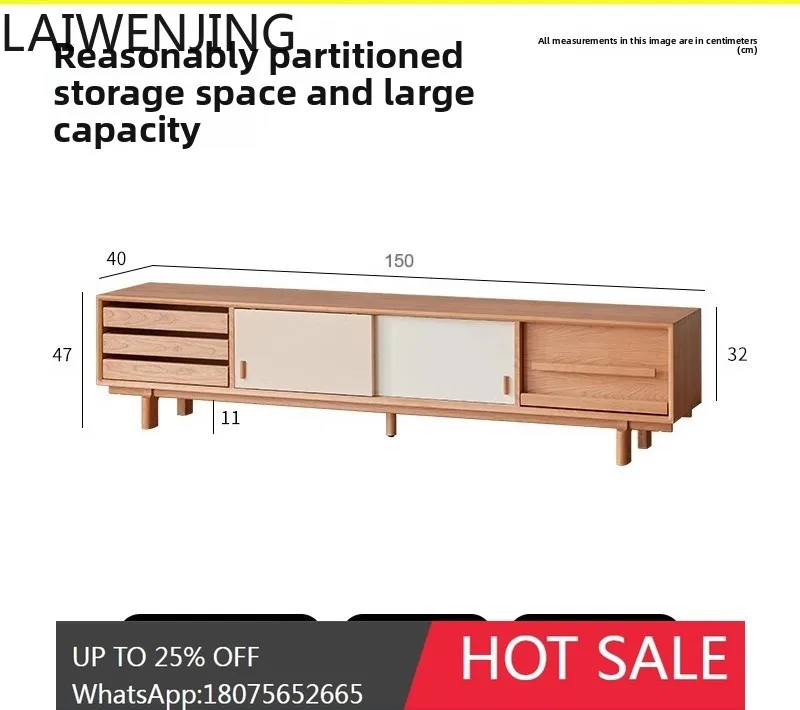 

HLZ Nordic Solid Wood TV Cabinet Vintage Small Apartment Living Room Mortise and Tenon Modern Simple Coffee Table Set