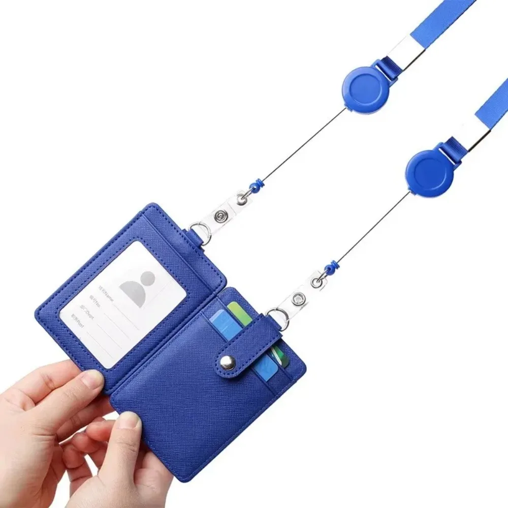 PU Leather Unisex Credit Card Holder Wallet Purse Fashion Women Men Student ID Bank Bus Card Bags Identity Badge with Lanyard