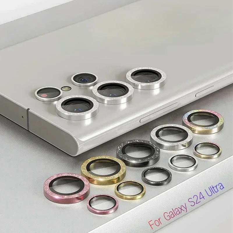 Glitter Camera Protector Glass For Samsung Galaxy S24 Ultra Metal Lens Ring Screen Protector Quick installation S24Ultra S24Plus