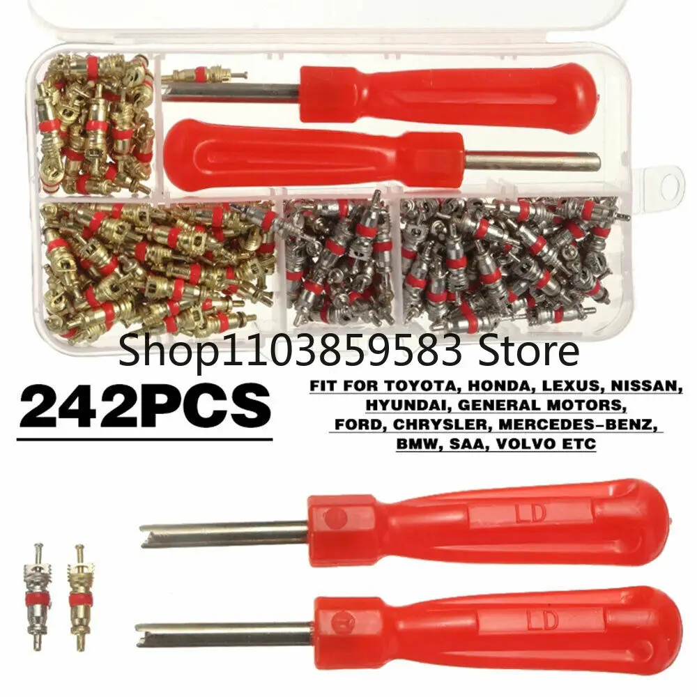 242Pcs Car Air Conditioner Valve Cores Assortment A/C AC Shrader Valve Core & Tool R134 R12 HVAC Valves Kit Auto Accessories