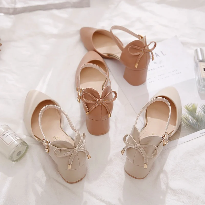 Zapatos de Tacón Alto de Cuero para Mujer, Primavera Verano, Nuevos, Tacón ueso, Hebilla en la Parte Delantera, Sandalias d...