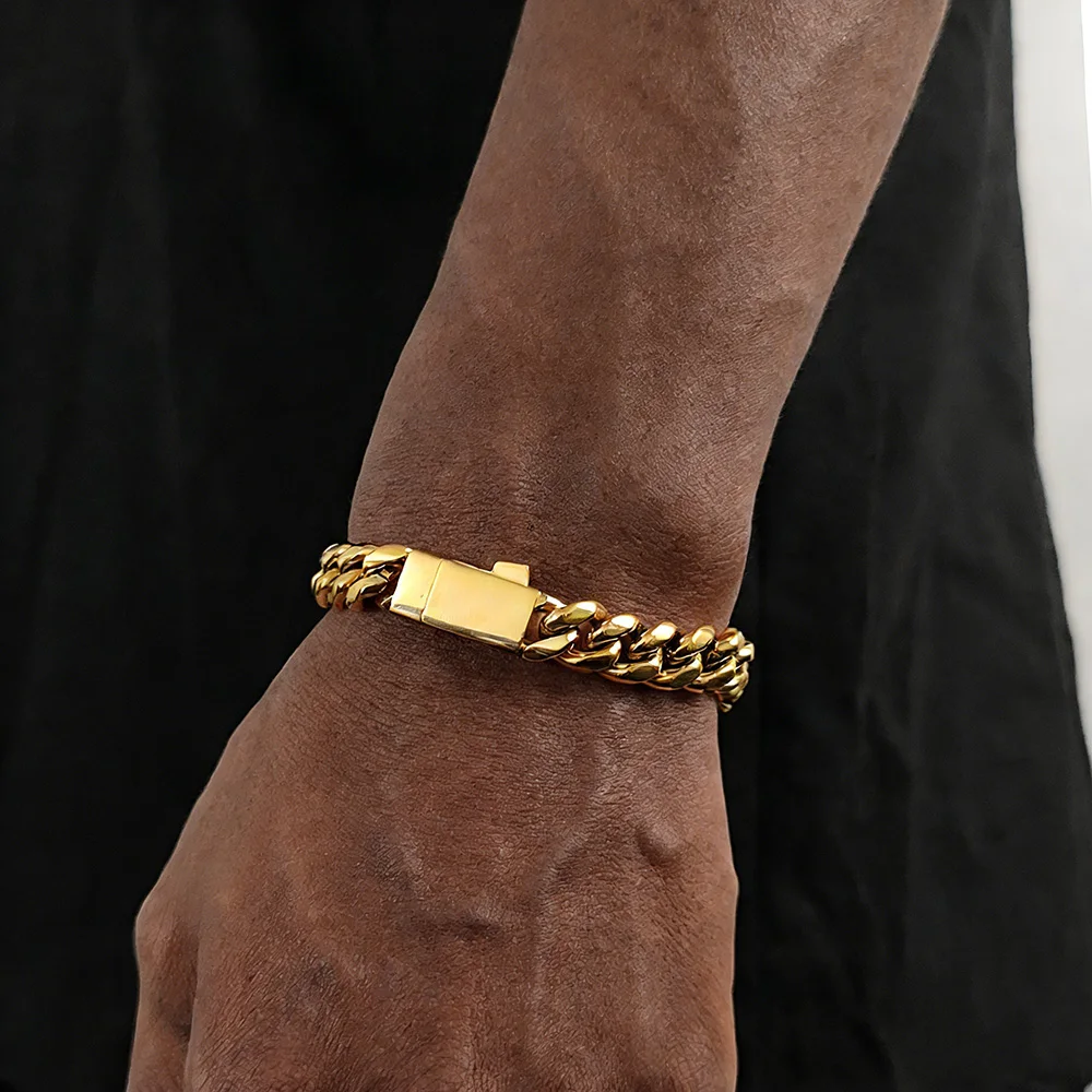 

ESKEEM Wholesale Hip Hop Rock Jewelry Cuban Bracelet Free Custom Logo Name Miami Cuban Link Stainless Steel Bracelet For Men