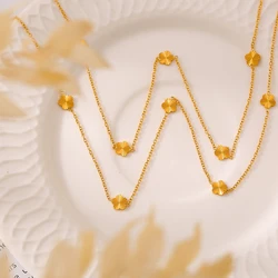 Classic Gold Plated Stainless Steel Chain Classic Flower Vintage Women Necklace Fashion Charm Waterproof Jewelry Wholesale